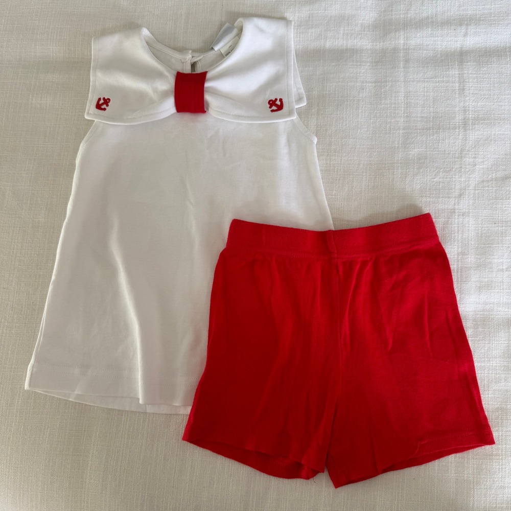 Florence Eiseman Girls Nautical Anchor Sailor Collar Top and Shorts Set Size 4T